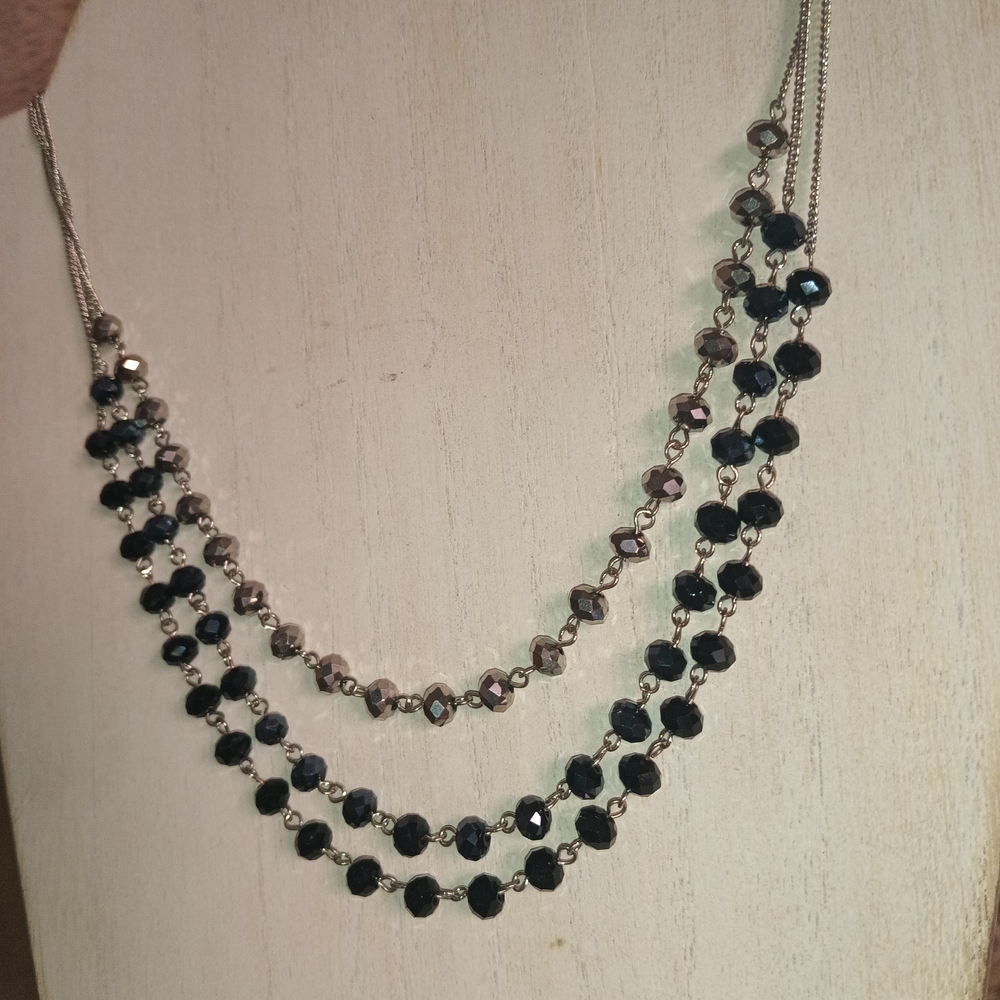 INC International Concepts Black and Silver Layered Necklace N0223